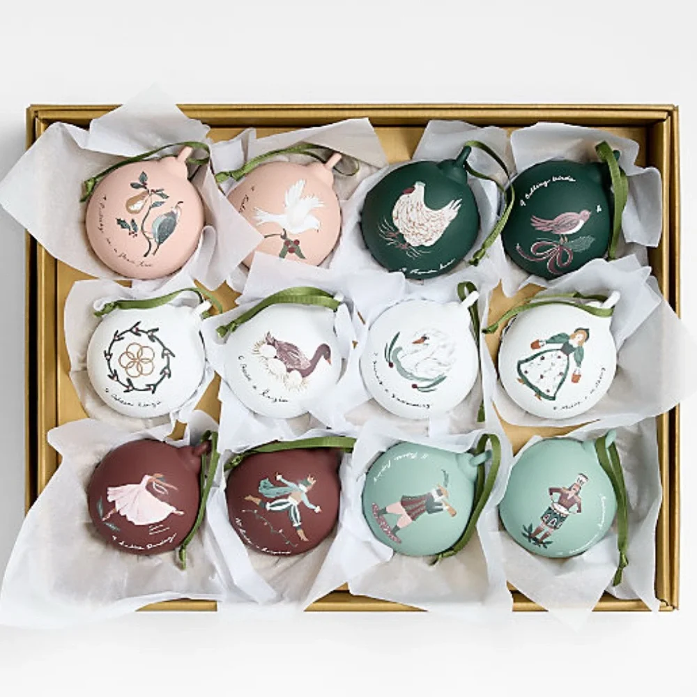 New! Crate&Barrel Festive Glass Ornament, Set of 12 RARE & LIMITED EDITION